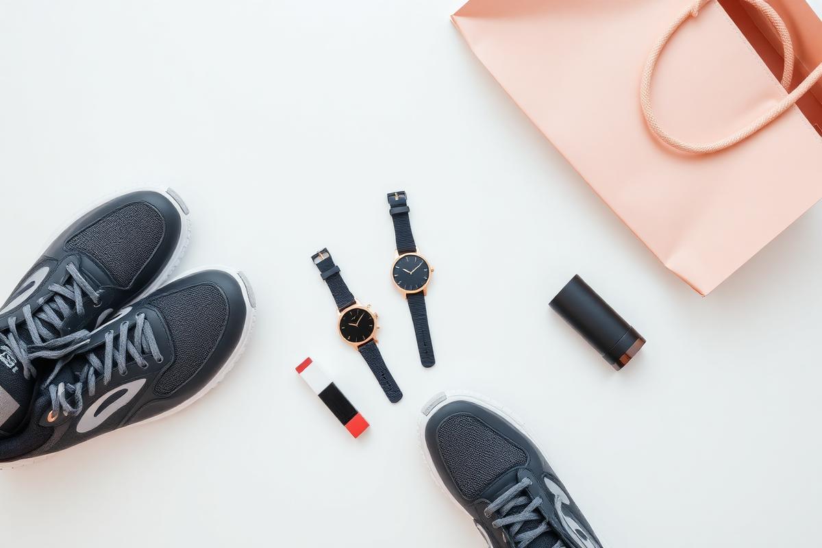 Exemple de site e-commerce au Maroc : produits mode et accessoires sur fond clair