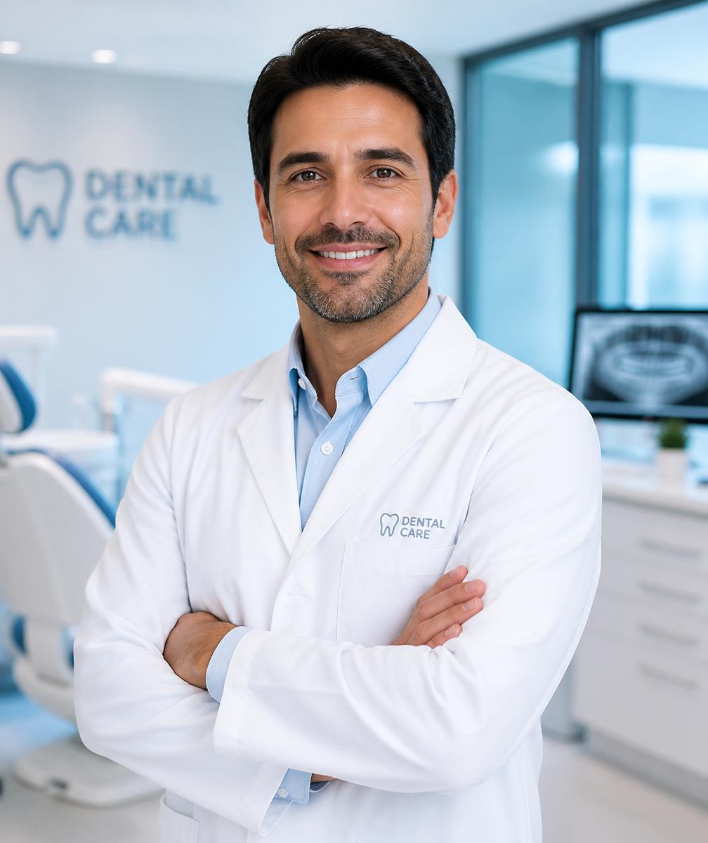 Site web pour dentiste au Maroc : portrait professionnel d’un dentiste en blouse blanche